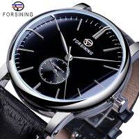 [Aishang watch industry]Forsining Minimalist Men 39; S นาฬิกากลไกหน้าปัดแบบบางสีดำอัตโนมัตินาฬิกาหนังของแท้ลำลองผู้ชาย Relogio Saati