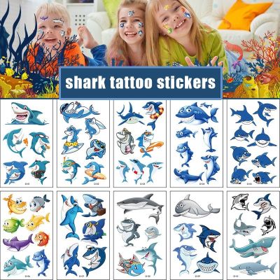 10 Pack Fake Tattoo Stickers Cartoon Temporary Tattoos Kids Arm Tattoos for Kids Shark Ocean Fun Party Tattoo Stickers