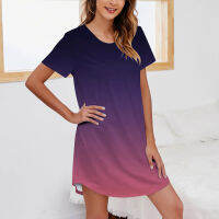 Pihu-1Womens แขนสั้นไล่โทนสีพิมพ์ Sleepshirt คอปกน่ารักชุดนอน C Omfy Nightgown ชุดสตรีคืน Gownd48-58