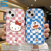 ลายการ์ตูนรูปคู่ Hello Kitty Doraemon สำหรับ VIVO T1/Y02/Y01/Y15S/Y15A/Y16/Y17/Y15/Y12/Y20/Y20i/Y20A/Y20S/Y22/Y22S/Y50/Y30/Y30i/Y35/Y93/Y91C/Y95/Y91/V23E/V20/V21/V25เคสโทรศัพท์ TPU แบบน่มที่มีความคุ้มครองเต็มรูปแบบและฝาครอบป้องกัน