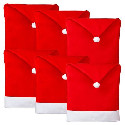 6 Pcs Christmas Chair Covers Santa Hat Chair Covers for Dining Room Holiday Christmas Decorations Red