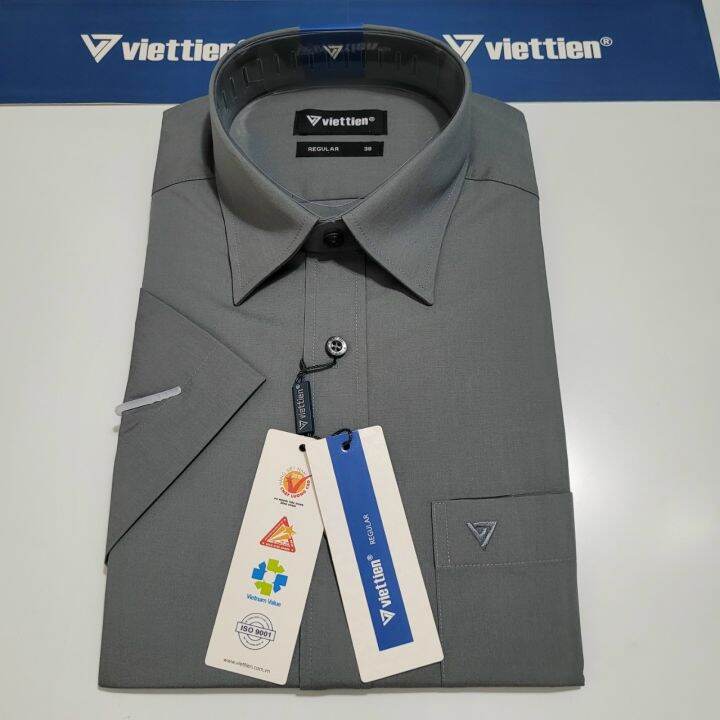Aó Sơ Mi Nam Công Sở Việt Tiến Chính Hãng Cao Cấp Màu Xám Đậm Ngắn Tay-  Form Suông Tà Bầu . Shop Hứa - Thời Trang Nam Công Sở | Lazada.Vn
