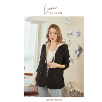 Liona Blazer -  เสื้อสูทตัวยาวแต่งดีเทลฮู้ด (ดำ)