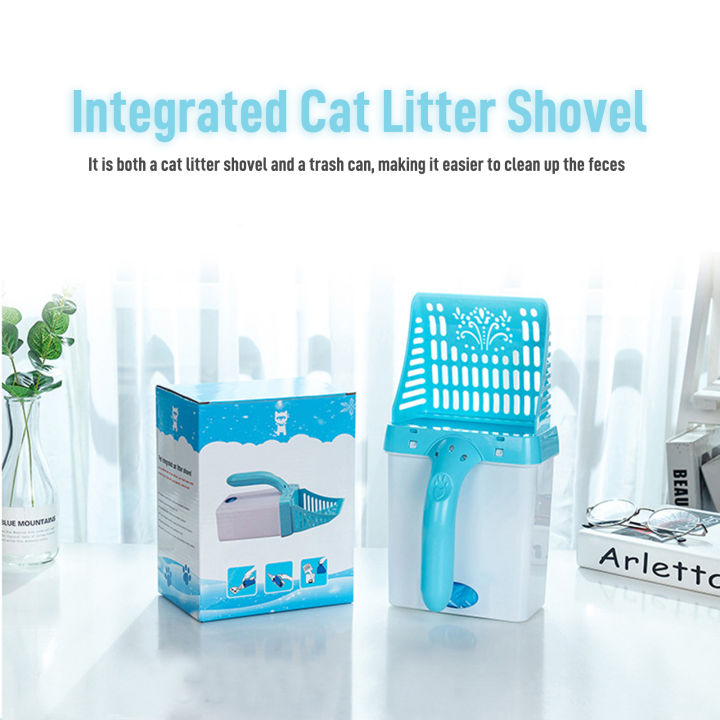 easybuy88-neater-scoop-cat-litter-shovel-ถังขยะสุนัขทรายทำความสะอาดพลาสติก-one-piece-ชุดที่ถอดออกได้แมวถาดกล่อง-scoopers-toilet