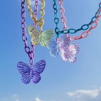 ZX Hip Hop Transparent Resin Big Butterfly Pendant Necklace for Women Girls Candy Color Acrylic Chain Necklace Wholesale Bijoux Fashion Chain Necklace