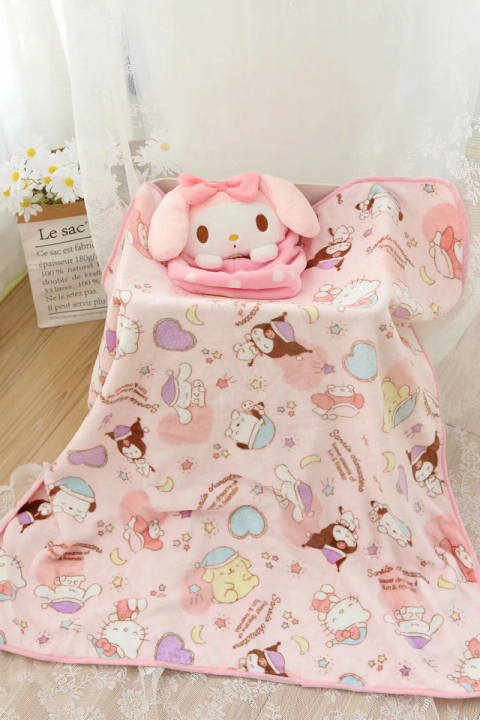 ร้อน-sanrioed-kawaii-mymelody-kuromi-cinnamoroll-การ์ตูนหมอนผ้าห่ม2-in-1งีบหลับผ้าห่มสำนักงานหลับหมอนรถคู่