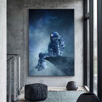 Modern Art Lonely Astronaut Sitting In Space Canvas Painting Posters and Prints Wall Art Pictures for Bedroom Decor