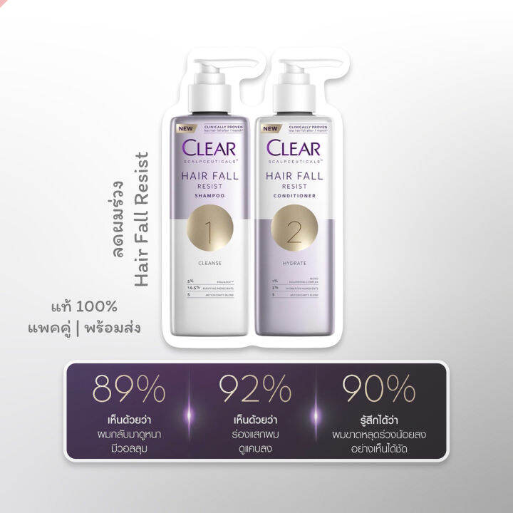 [แพคคู่ แชมพูandครีมนวด] Clear แชมพู ครีมนวด สูตรลดผมร่วง ลดผมบาง 300ml X 2ขวด Th