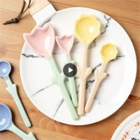 Beautiful Breakfast Spoon Tulip-shaped Rice Spoon Ceramic Light Luxury Retro Coffee Spoon Tableware Creative Three-dimensional Serving Utensils