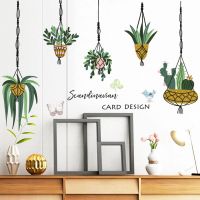 Fresh Nordic Plant Wall Stickers Potted Hanging Basket Wall Decoration Self-adhesive Waterproof Living Room Headboard Decals