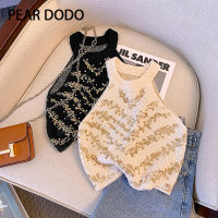 PEAR DODO สายรัดเสื้อกั๊กแขนกุดประดับหมุดสำหรับผู้หญิงสไตล์เกาหลี