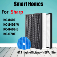 สำหรับเครื่องฟอกอากาศ Sharp KC-840E KC-840E-W KC-840E-B KC-C70E ตัวกรองคาร์บอนและแผ่นกรองเครื่องทำความชื้นชุดเปลี่ยนแผ่นกรอง HEPA เปิดใช้งาน