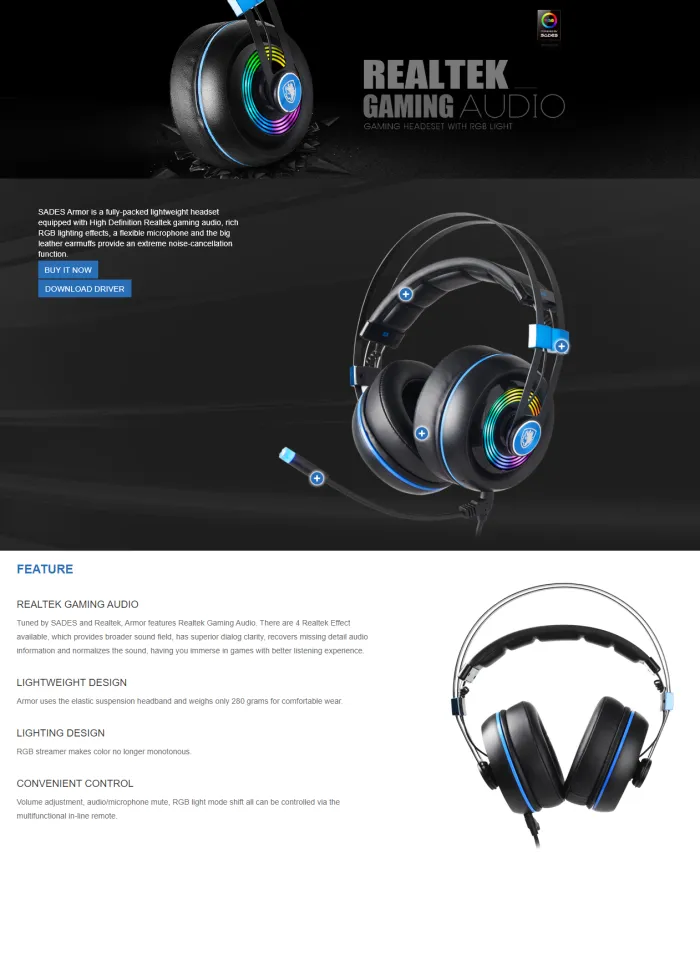 Sades Armor RGB Gaming Headset [High Definition Realtek Gaming