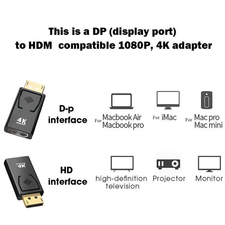 ขายดีอะแดปเตอร์ที่เข้ากันได้กับ-hdmi-ช่องแสดงผลไปยัง4k-กับ-dp-ตัวผู้กับพอร์ตรับสัญญาณภาพคุณภาพสูงแบบตัวเมียสายเคเบิลภาพเสียง-hd-4k-1080p-สำหรับแล็ปท็อปทีวี-pc