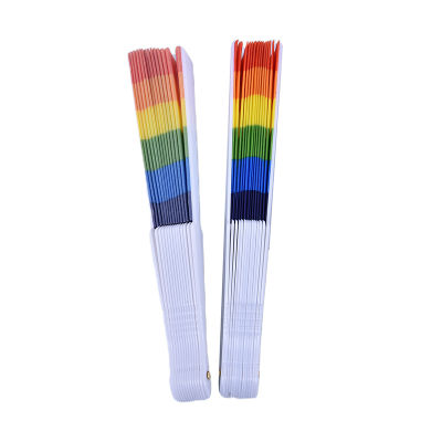 💖【Lowest price】MH 1pcs Rainbow Fan Hand held พัดลมพับเต้นสำหรับตกแต่งพัดลม Art crafts Decor