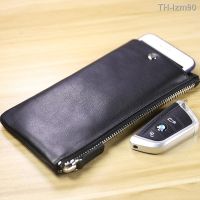 ? กระเป๋าสตางค์ ซองการ์ด ถุงเงิน Leather wallet young male long zipper Japan and South Korea personality head layer cowhide soft leather multi-function man mobile phone packages