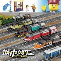 LEYU Technic บล็อกตัวต่อรถไฟในเมืองคลาสสิกที่ใช้พลังงานจากแบตเตอรี่ของเล่น MOC Assembly Track