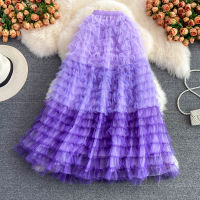 TIGENA Aesthetic Contrast Color Tiered Tulle Maxi Skirt Women 2023 New Elegant Mesh A Line High Waist Pleated Long Skirt Female