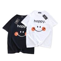 เสื้อคู่สีขาวดำ เสื้อHappy เสื้อยืดใส่ได้ทั้งชายหญิง