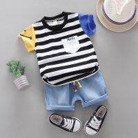 【Boys Sets】2pcs Summer Boys and Girls Patchwork cotton casual T-shirt + All-match handsome denim shorts 0-5Y