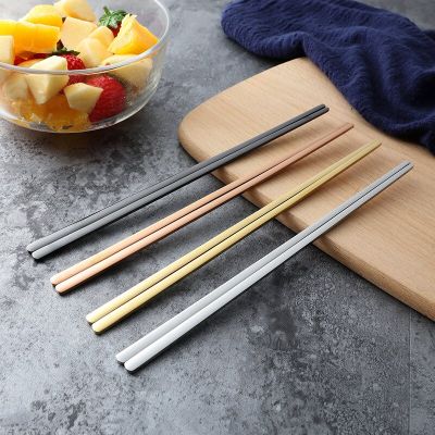 Korean Style Flat Chopsticks Gold/Silver/Black 304 Stainless Steel Mirror Polished Chopsticks Household Tableware CablesTH