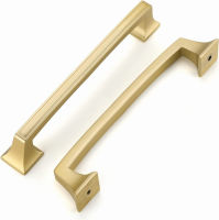 10Pack Gold Drawer Pulls Brushed Gold Cabinet Pulls, Haidms 5inch Gold Cabinet Handles Brass Drawer Pulls Vintage, Square Dresser Handles Solid Kitchen Cabinet Handles 5in Hole Center Spacing Gold