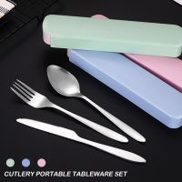 Portable Cutlery Set 4pcs Stainless Steel Silverware Set with Case for Lunch Box Reusable Travel Camping Flatware Set Personal Flatware Sets