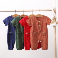 [COD] 2021 new baby jumpsuit summer and linen series simple short-sleeved climbing home comfortable pajamas