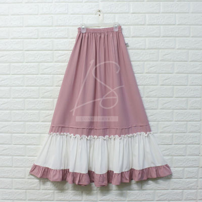 Long Skirt กระโปรงยาว กระโปรงผู้หญิง รุ่นทูโทนระบายล่าง ผ้าพื้น ใส่เอวยางยืด เอว 22-40นิ้ว ความยาว 38นิ้ว SK-A57