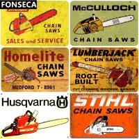 Chain saws tin sign vintage metal plate retro iron painting wall decoration