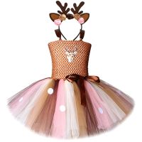 ZZOOI Brown Deer Tutu Dress for Girls Christmas Halloween Costume Kids Reindeer Princess Dresses Knee-length Xmas Childrens Clothes