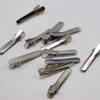 50 Silver Flat Round Alligator Hair Clips 35mm with Teeth Bows