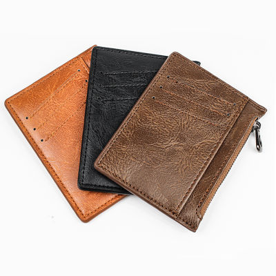 Ultra Thin Zipper Wallet Mens Small Wallet Business PU Leather Wallets Card Case Solid Color Card Coin Purse Credit Bank Holder