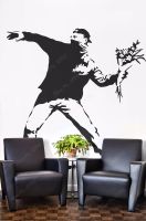 Banksy The Flower Protester Wall Decal Sticker Banksy Style Wall Decal Bedroom Decor Removable Vinyl Art Wall Sticker B139