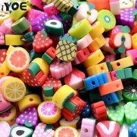 ❣☂❡ iYOE 30/50/100pcs Mix Fruit Clay Beads For Bracelet Necklace Lemon Apple Grape Heart Spacer Evil Eye Beads DIY Jewelry Making