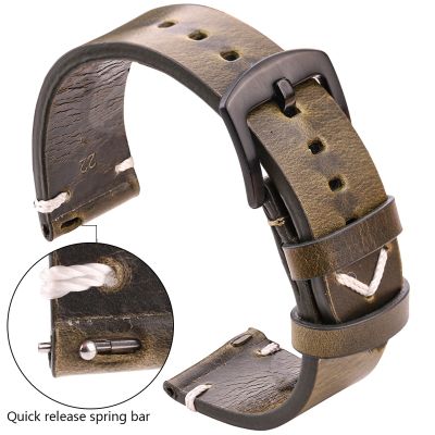 Oil Wax Genuine Leather Watch Band Handmade Cowhide Strap Women Men 18mm 20mm 22mm 24mm Quick Release Vintage Belt Accessories