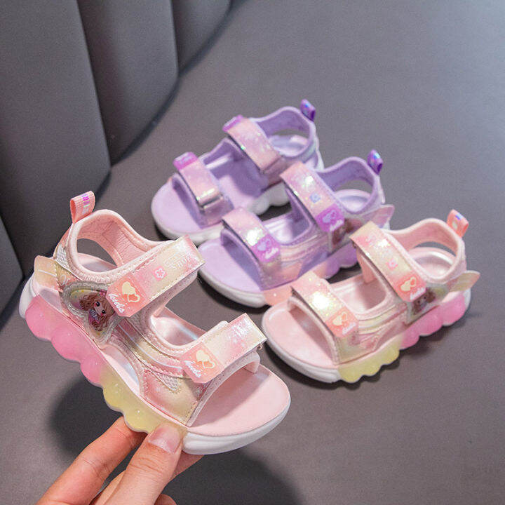 รองเท้าแตะพื้นรองเท้ายางหนัง-pu-สำหรับเด็กผู้หญิง-รองเท้าส้นเตี้ยการ์ตูนน่ารักสำหรับฤดูร้อนแฟชั่น