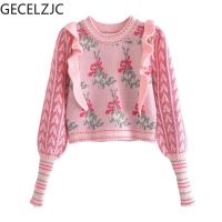 ✲☌ GECELZJC Sweater Women Sweet Office Lady Full Sleeve O Neck Straight Tops Femme Winter New Japanes Style Pullover Female G0656