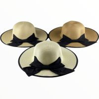 หมวกสานปีกกว้าง C015 หมวกสานคาดโบว์ดำ หมวกแฟชั่น หมวกกันแดด หมวกเที่ยวทะเล พร้อมส่งจากไทย