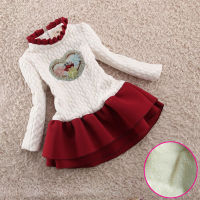 Children Girls Autumn Winter Cotton Velvet Flower Girls Dress Children Long Sleeve White A-line Dress Girls Christmas Xmas Dress