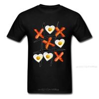 Bacon Tic Tac Toe Novelty Cartoon T-shirt For Men Heart Shaped Egg Print Male Fitness Cotton T Shirt Unique Top Tees