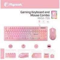 Razeak RKM-705 ชุดมีไฟ เมาส์คู่คีย์บอร์ด Keyboard+Mouse Combo สีชมพู