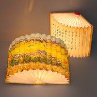 ○❂ 3D Folding Book Lights Van Gogh Wheat Field Leds Bedside Lamp Usb Rechargeable Lamp Creative Wooden Decoration For Kids Gift