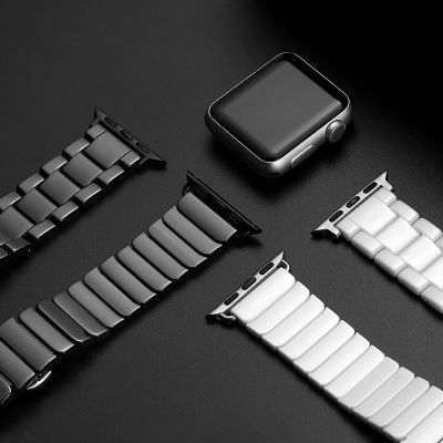 สายเซรามิกสำหรับนาฬิกา Apple Series 8 7 6 SE 5 4 3สร้อยข้อมือตัวล็อกแบบผีเสื้อโลหะสายนาฬิกา Apple 44มม. 40มม. 45มม. 38มม. 49มม. 42มม.
