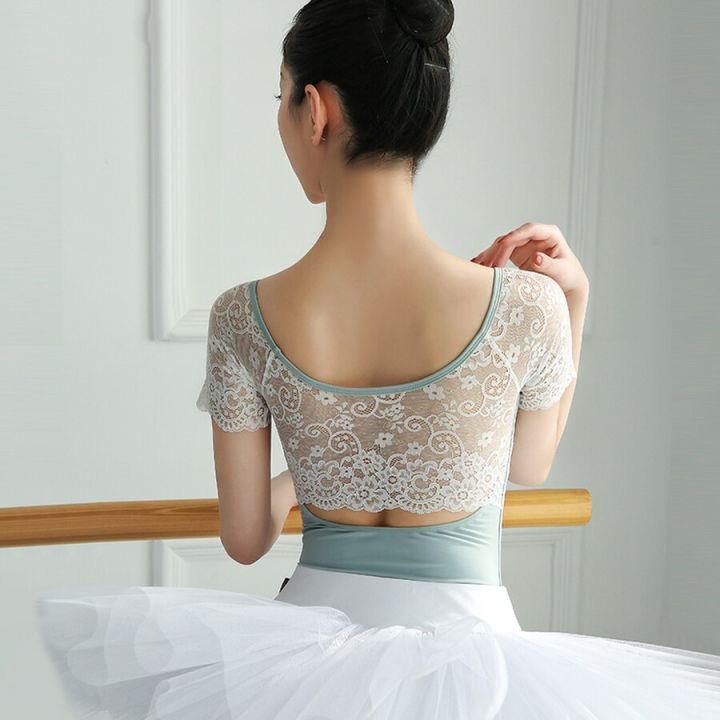 Ballet Leotard Adult Swimsuit For Dancing Women Dancewear Short Sleeve Lace Leotards Gymnastic 