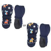 Winter New Children Print Cartoon Deer Rabbit Thickening Ski Gloves Kids Windproof Waterproof Non-slip Long-sleeved Mittens