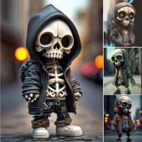 Cool Skeleton Figurines ฮาโลวีนโครงกระดูกตุ๊กตาเรซิ่น Hoodie Skull ประติมากรรมเครื่องประดับรถอุปกรณ์เสริมสำหรับเพื่อน Gift