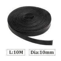 10M Black Insulation Braided Cable Sleeve 10mm Tight PET Expandable Cable Sleeves Wire Wrapper Protection Braided Sleeving Cable