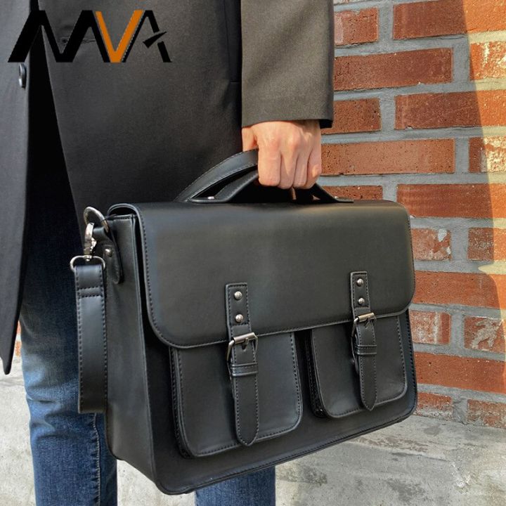 MVA Business Men's British Korean Briefcase Designer PU Leather Tote ...