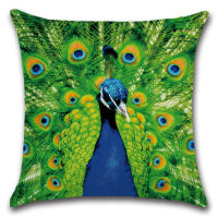 Peacock Feather Printed Linen Pillow Case Flower Animal Bird Cushion Covers Decorative for Car Sofa Home Decoration Accessories